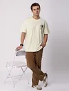 Cream Stamps Printed Oversized T-Shirt